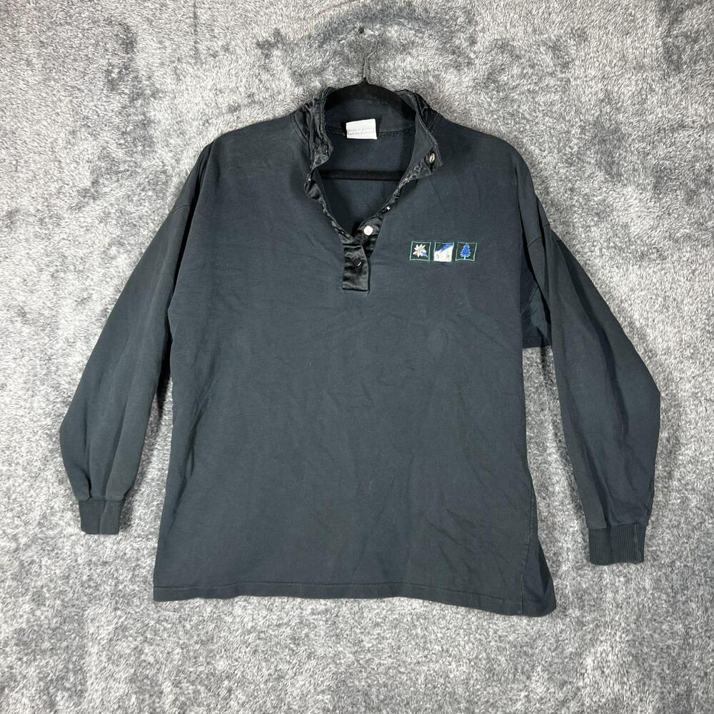 Maser Womens 14 Black Polo Long Sleeve Collared Cotton Made In Austria